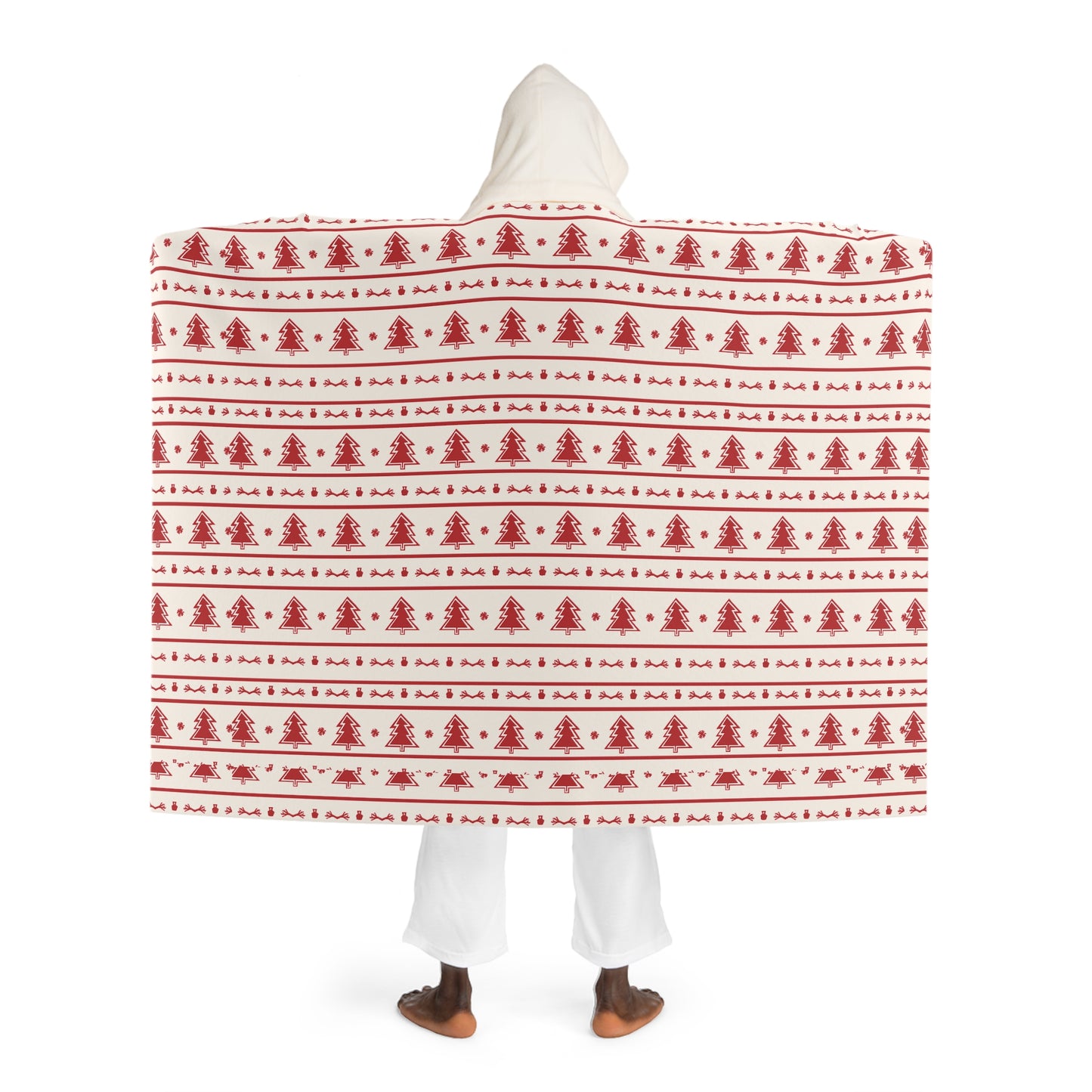 Hooded Sherpa Blanket – Cozy Red Christmas Tree Fleece Throw