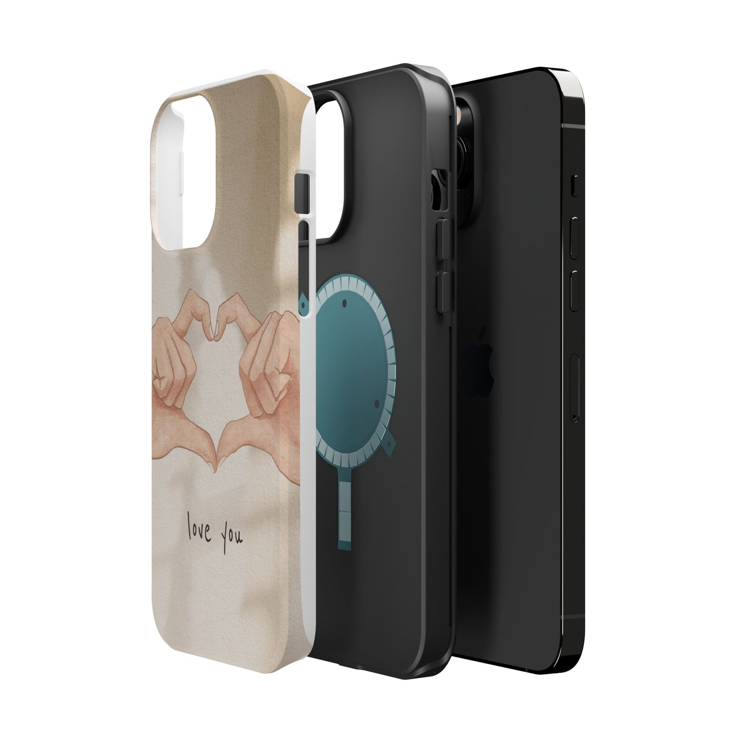 Phone Case — Hands Forming Heart with “love you” Romantic Protective Cover