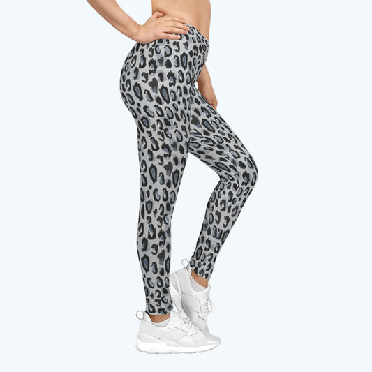 Leopard Print Women’s Leggings — Gray Animal Print Casual AOP
