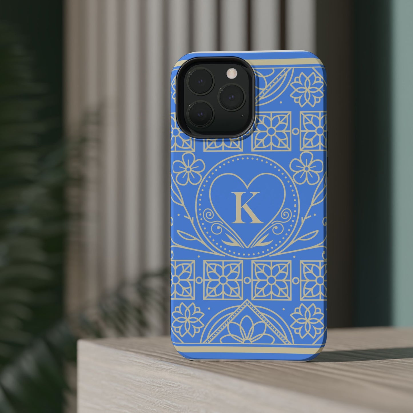 Monogram "K" Blue Floral Magnetic Phone Case — Impact-Resistant