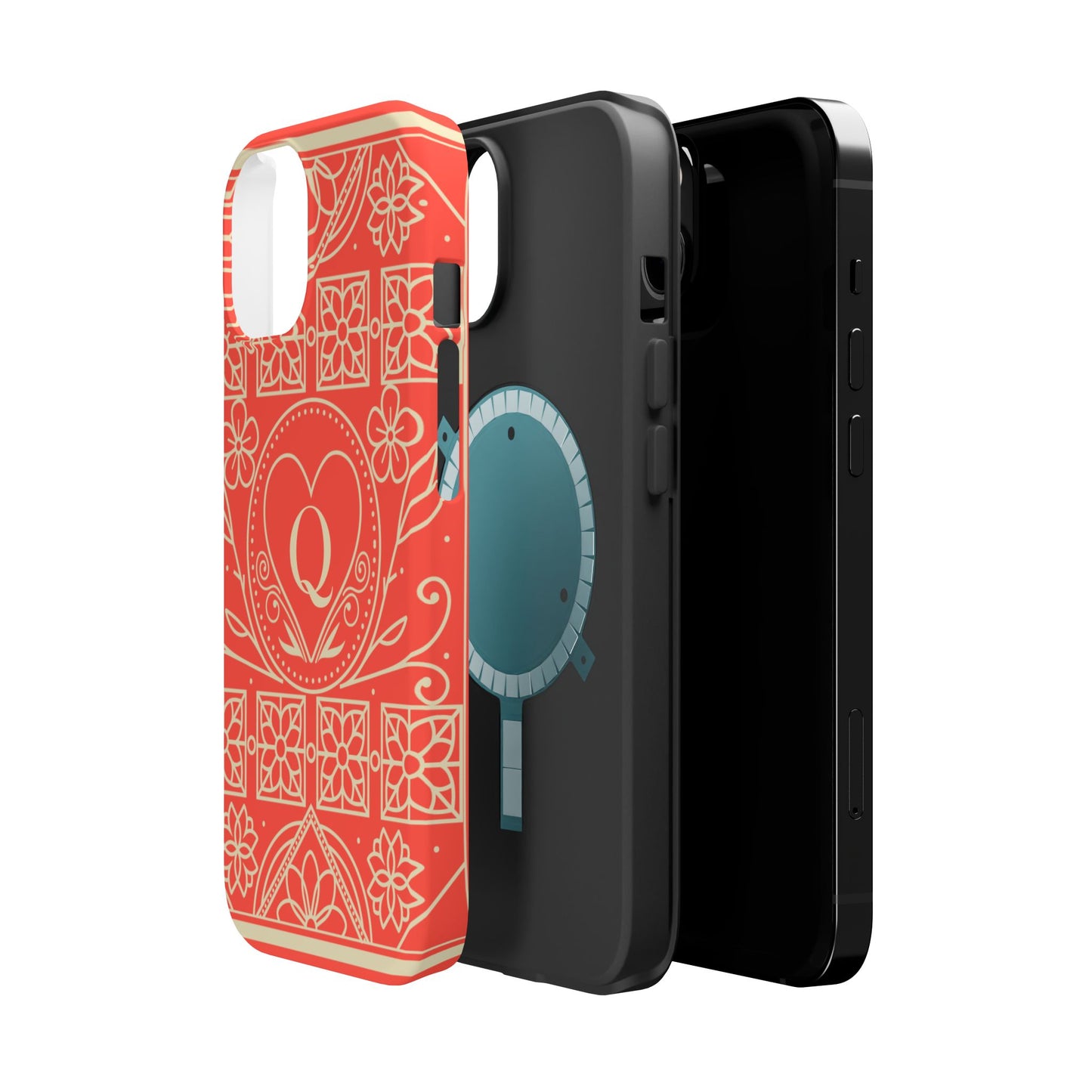 Heart Pattern Magnetic Impact Phone Case — Protective Wallet-Ready iPhone Cover