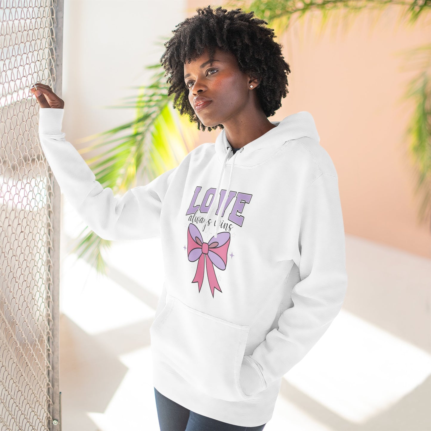 Love Always Wins Hoodie — Cute Pastel Bow Graphic Pullover