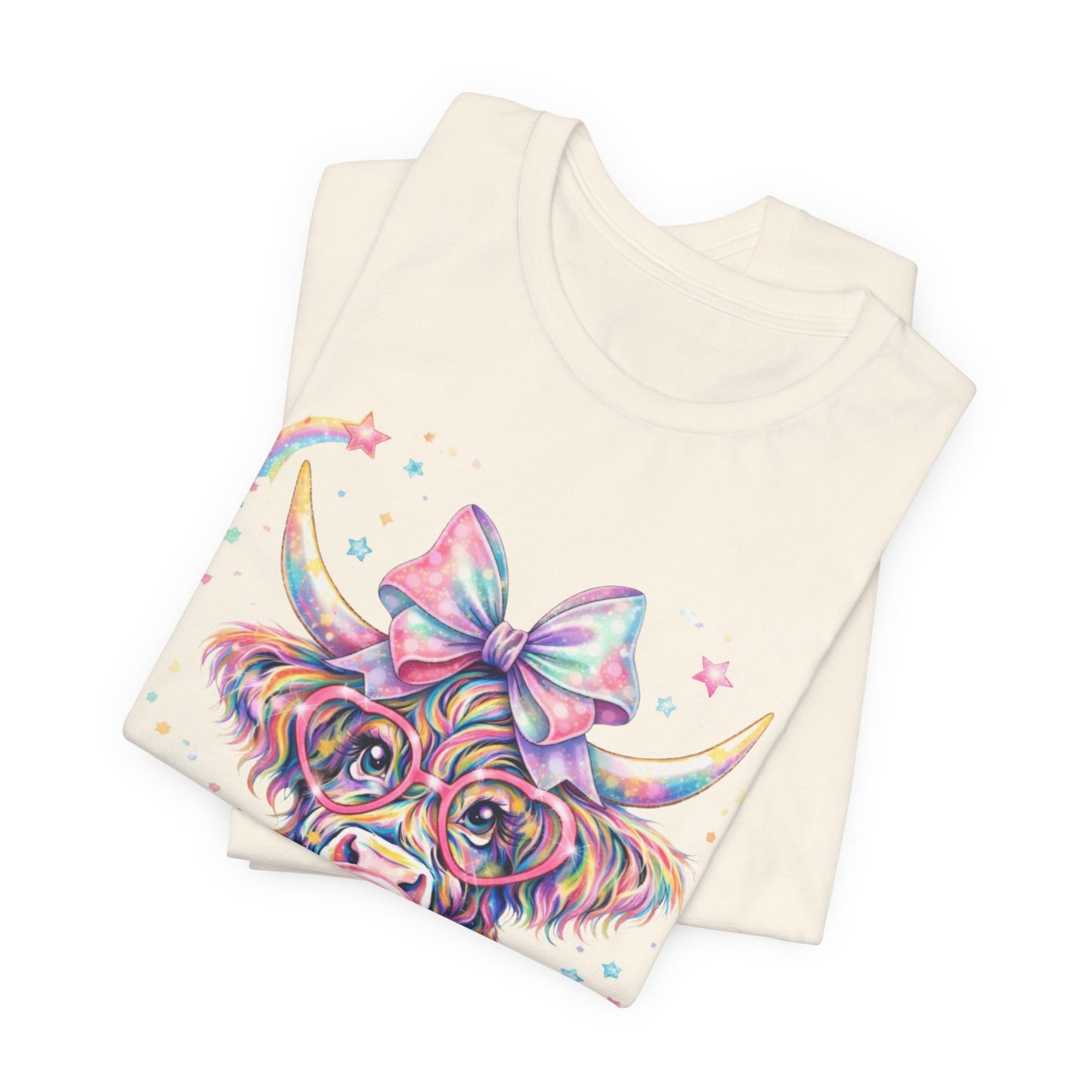 Cute Colorful Cow Tee – Bubblegum Cow with Bow Graphic T-Shirt