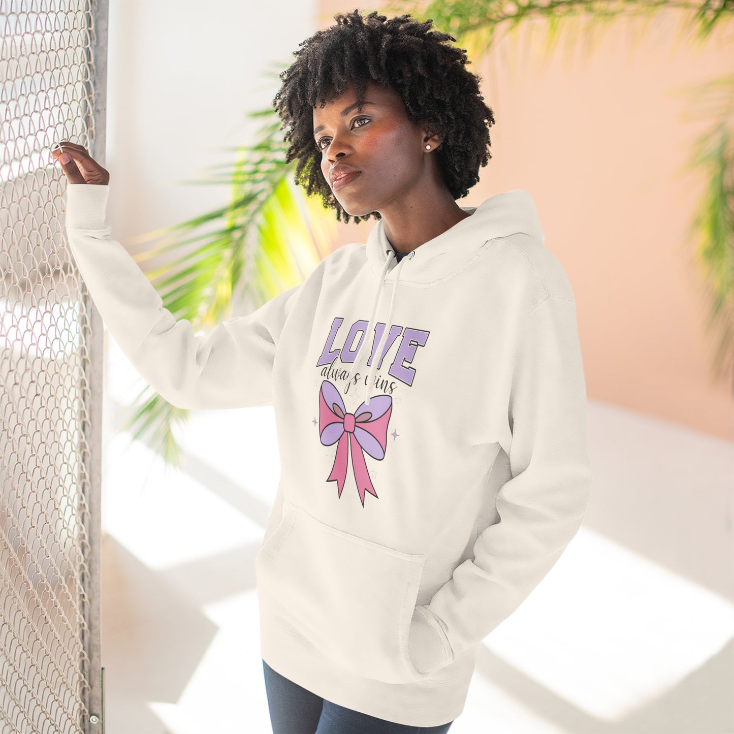 Love Always Wins Hoodie — Cute Pastel Bow Graphic Pullover