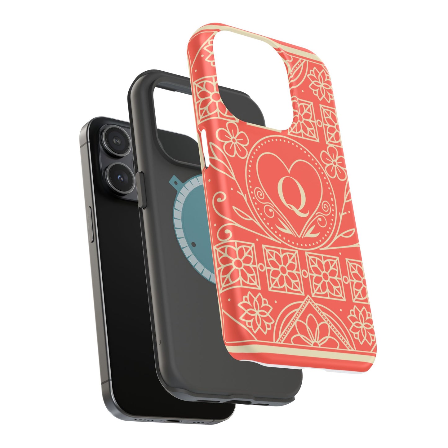 Heart Pattern Magnetic Impact Phone Case — Protective Wallet-Ready iPhone Cover
