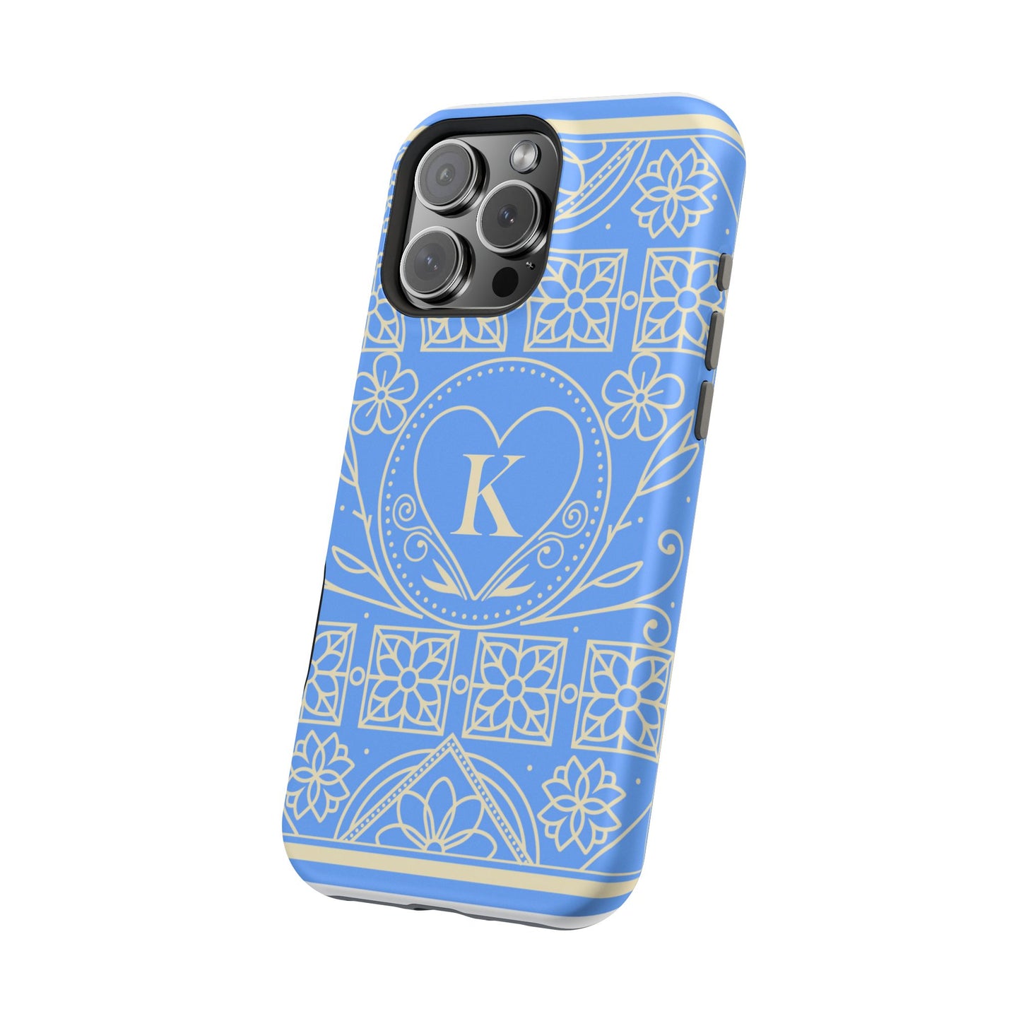 Monogram "K" Blue Floral Magnetic Phone Case — Impact-Resistant