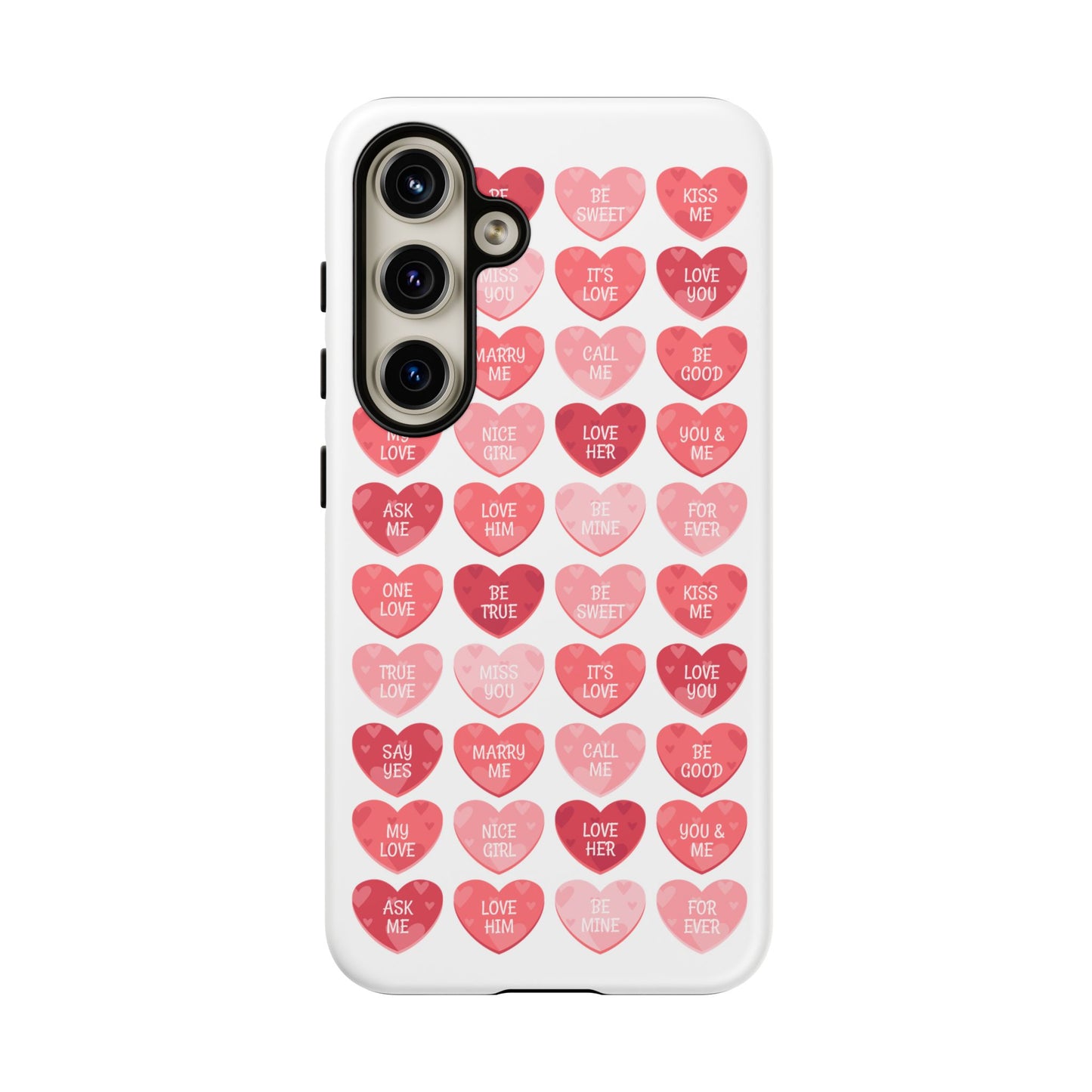 Phone Case — Pink Conversation Heart Pattern, Valentine’s Day Love Messages