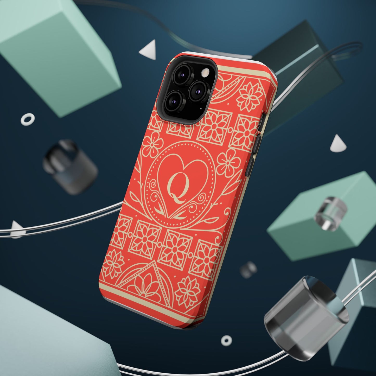 Heart Pattern Magnetic Impact Phone Case — Protective Wallet-Ready iPhone Cover