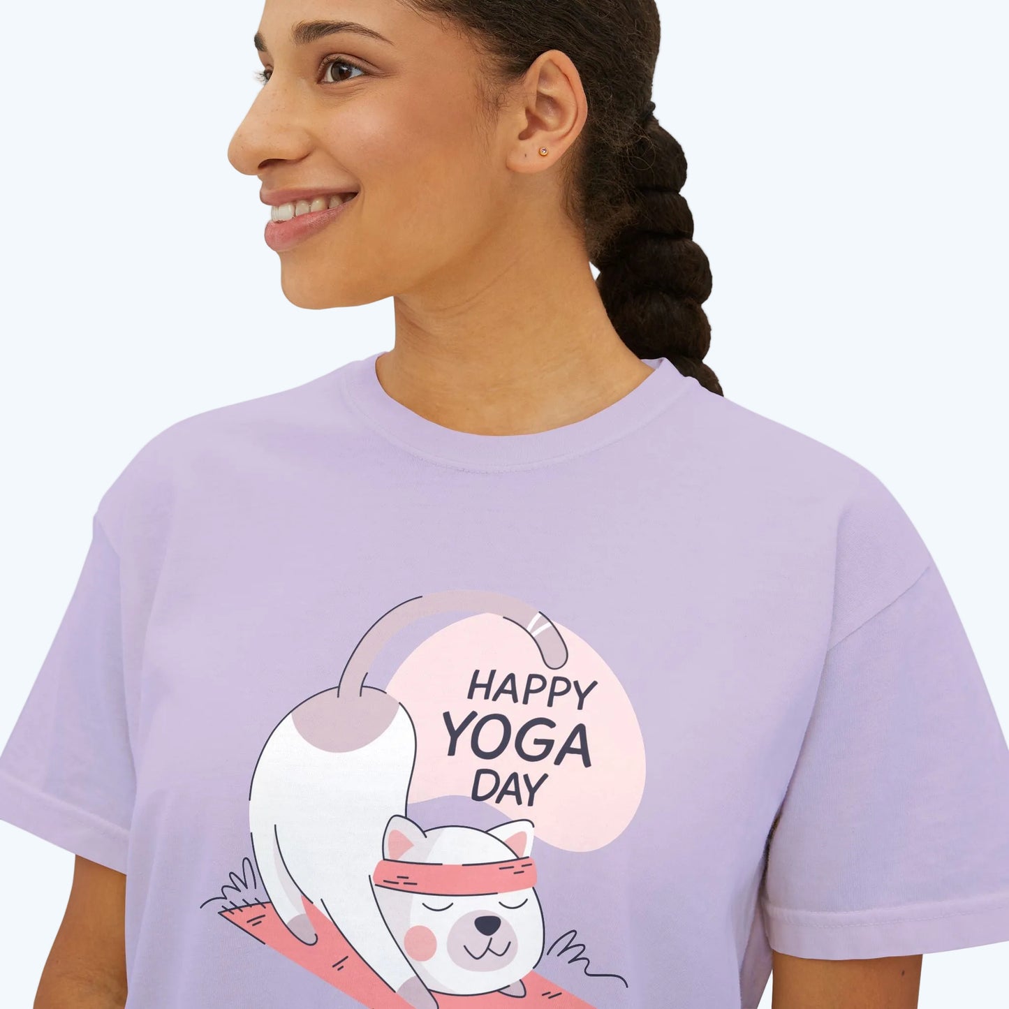Women's Tee — Cute "Happy Yoga Day" Cat Pose Graphic