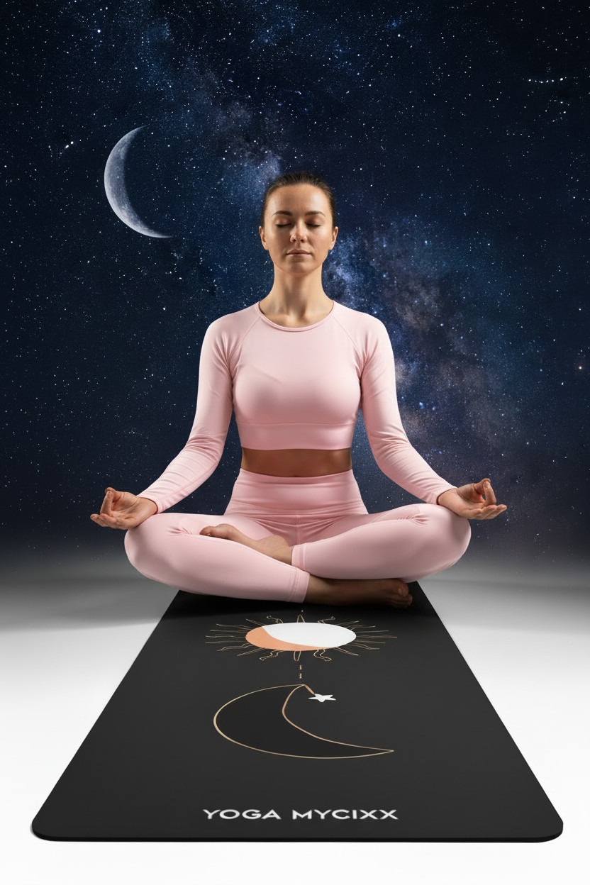 Moon & Third Eye Rubber Yoga Mat — Non‑Slip Astrological Sun, Moon & Eye Design