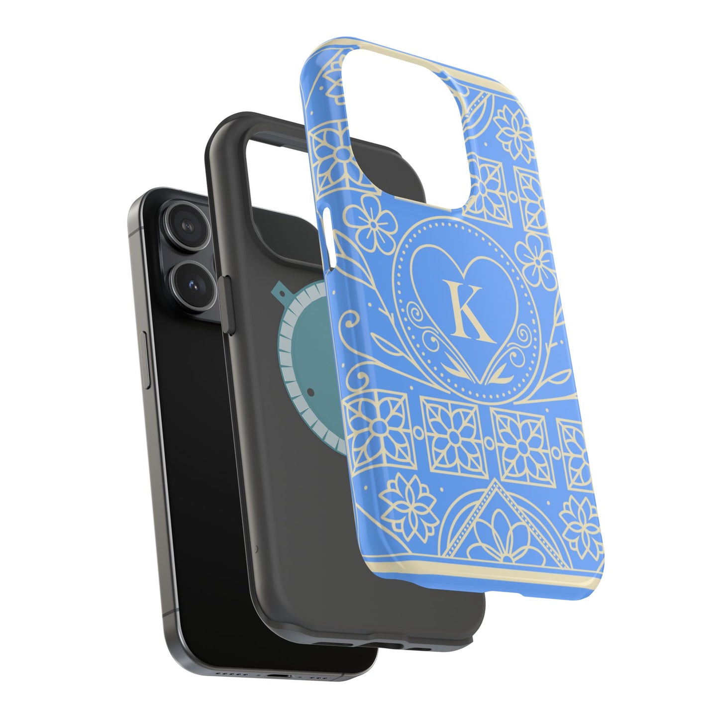 Monogram "K" Blue Floral Magnetic Phone Case — Impact-Resistant