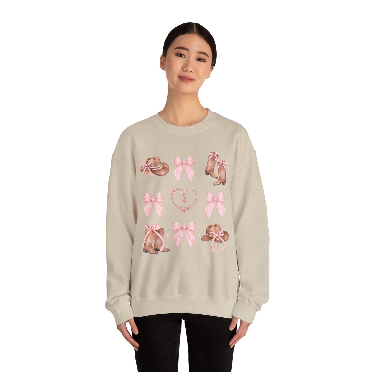 Cowgirl Pink Bow Sweatshirt — Western Boots & Hats Graphic Crewneck