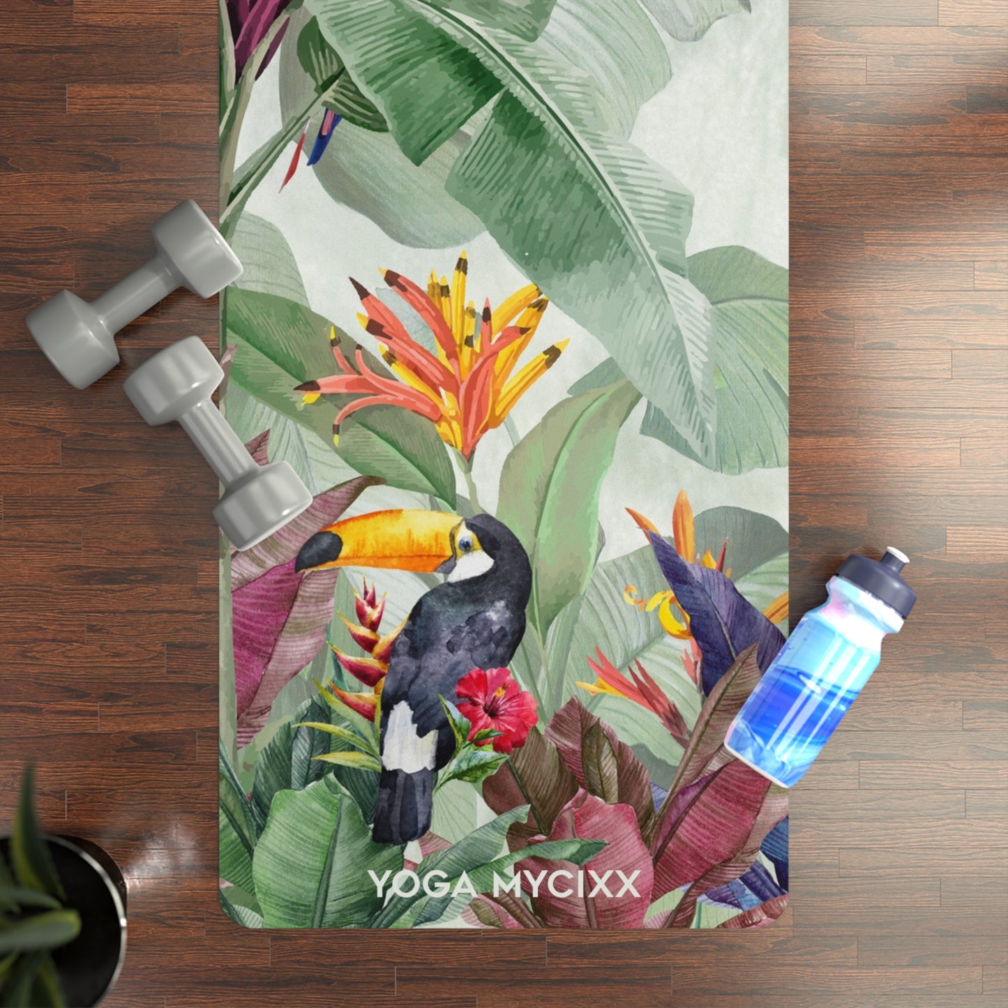 Tropical Parrot Yoga Mat — Non-Slip Rubber Mat with Botanical Birds Design
