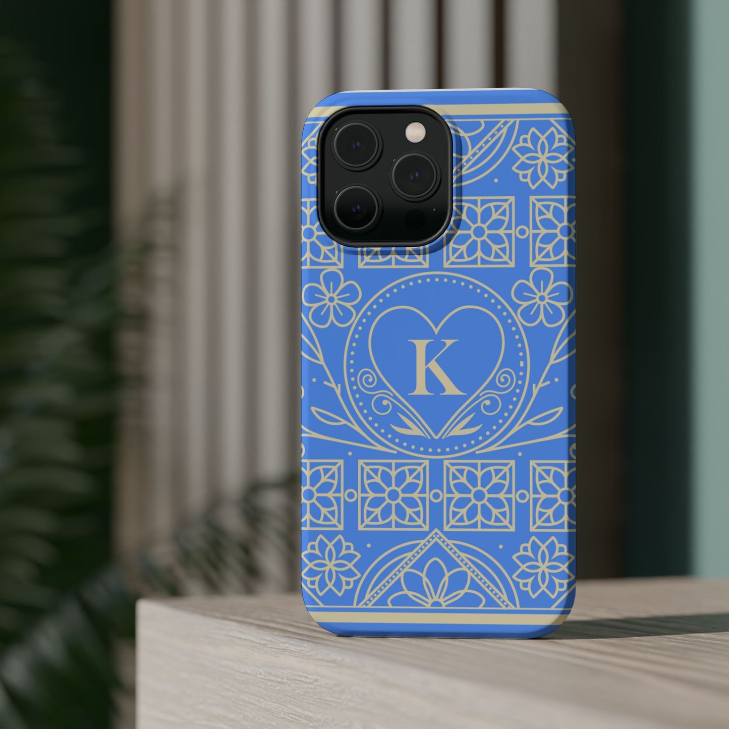 Monogram "K" Blue Floral Magnetic Phone Case — Impact-Resistant