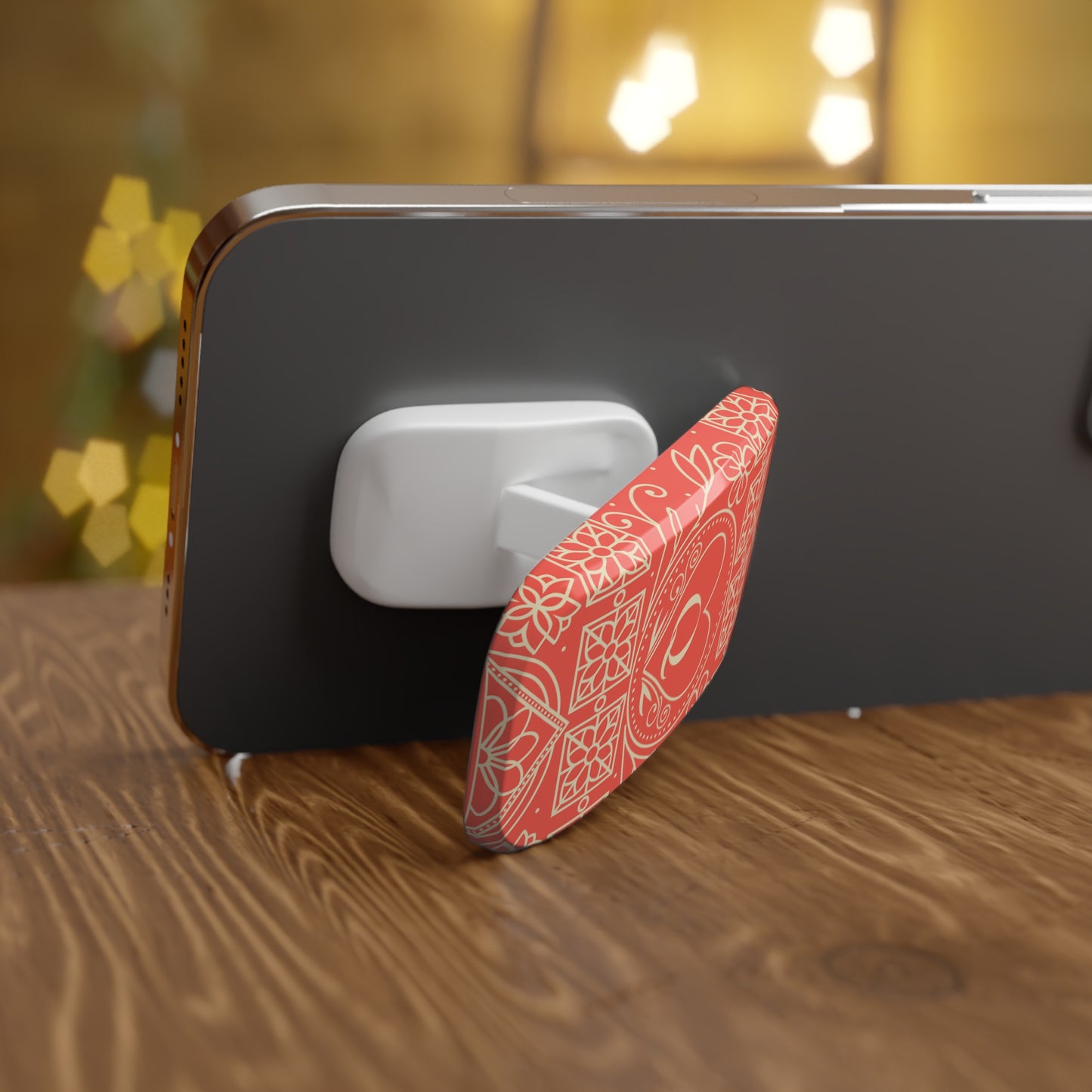 Monogram Q Heart Phone Grip — Coral Floral Click-On Phone Stand & Grip