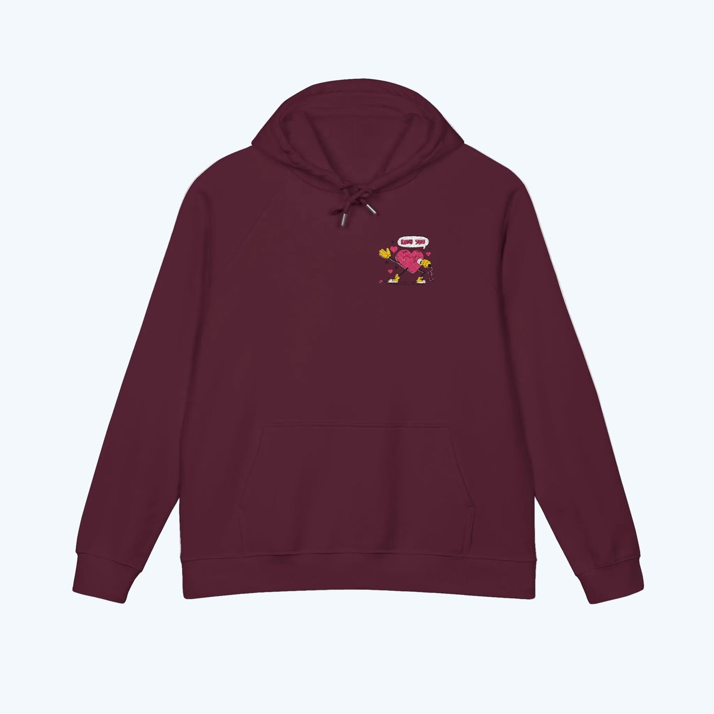 Embroidered Heart & Stars Hoodie — Cute Floral Chest Patch, Eco Raglan Sweatshirt
