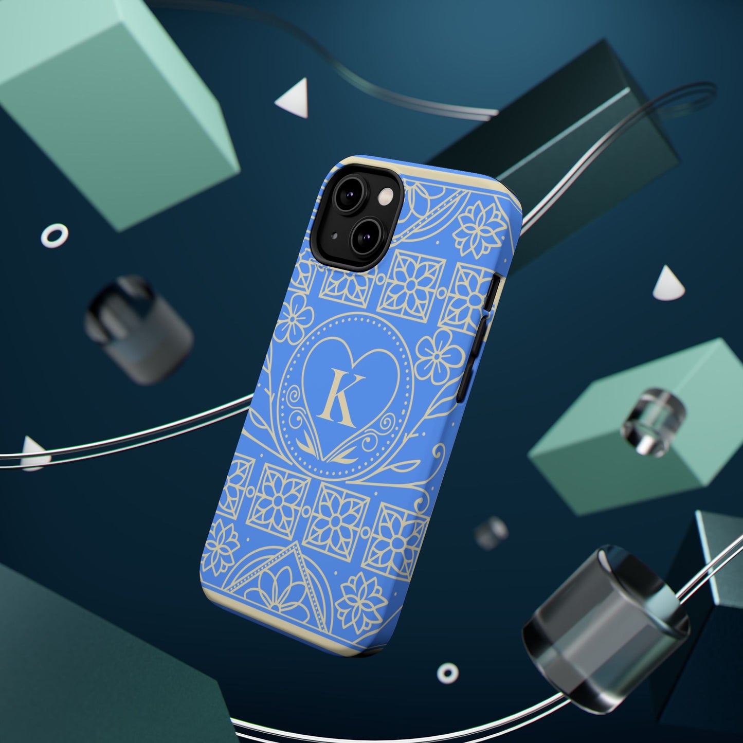 Monogram "K" Blue Floral Magnetic Phone Case — Impact-Resistant