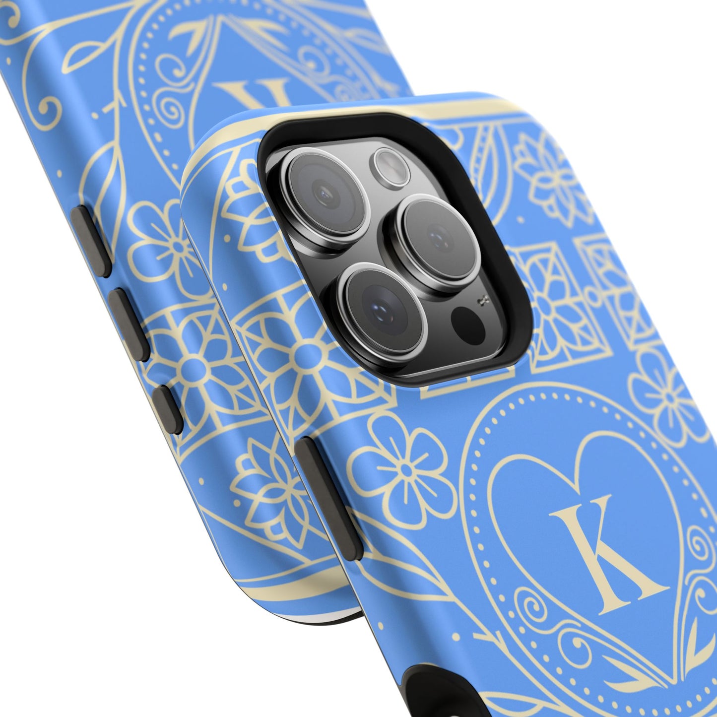 Monogram "K" Blue Floral Magnetic Phone Case — Impact-Resistant