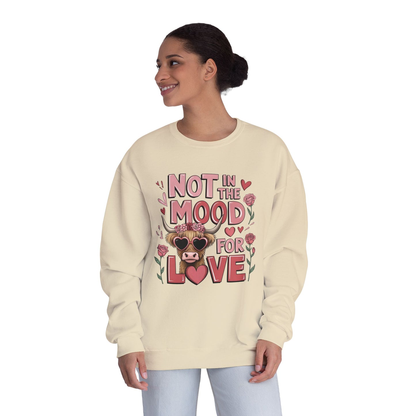 Not In The Mood For Love Crewneck Sweatshirt — Cute Grumpy Puppy Valentine Pullover