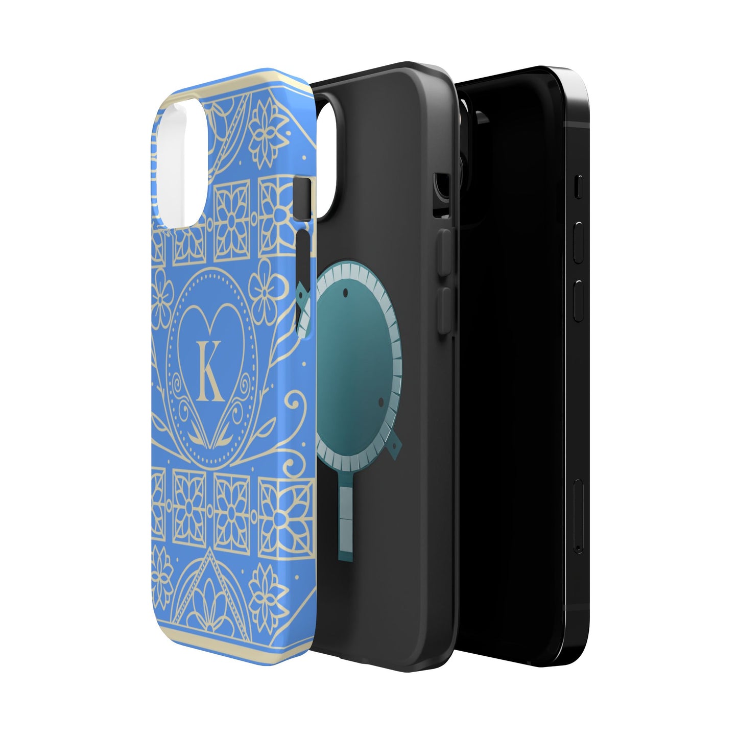 Monogram "K" Blue Floral Magnetic Phone Case — Impact-Resistant