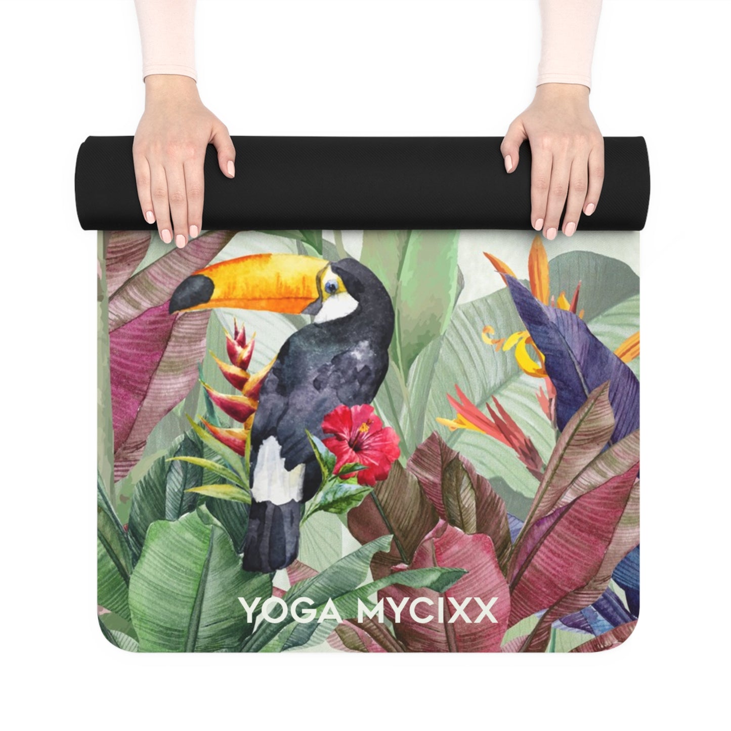 Tropical Parrot Yoga Mat — Non-Slip Rubber Mat with Botanical Birds Design