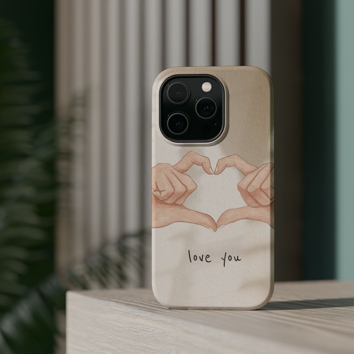 Phone Case — Hands Forming Heart with “love you” Romantic Protective Cover