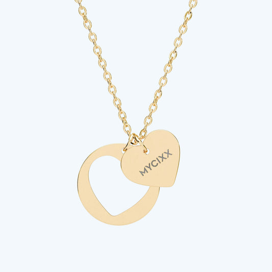 Engravable Heart Cutout Necklace – Personalized Roman Numeral Pendant (Silver or Rose Gold)
