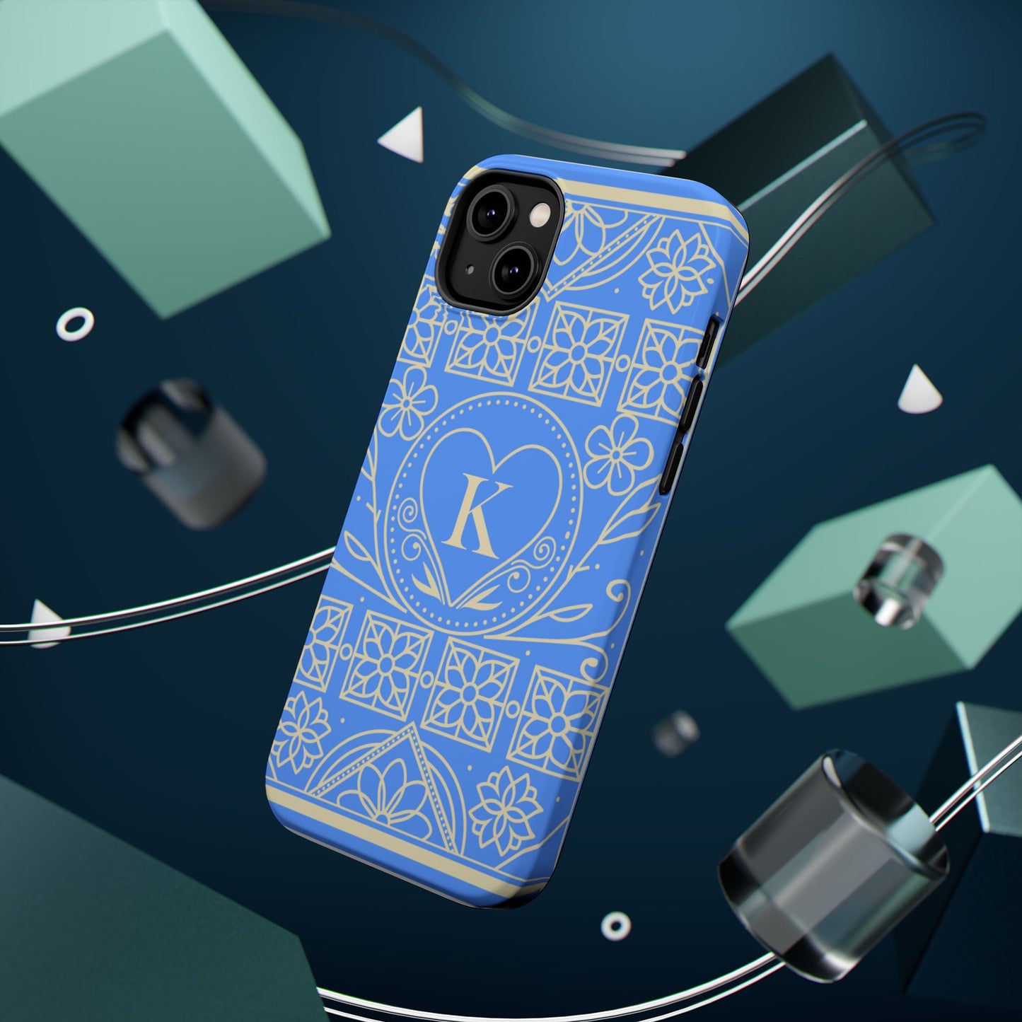 Monogram "K" Blue Floral Magnetic Phone Case — Impact-Resistant