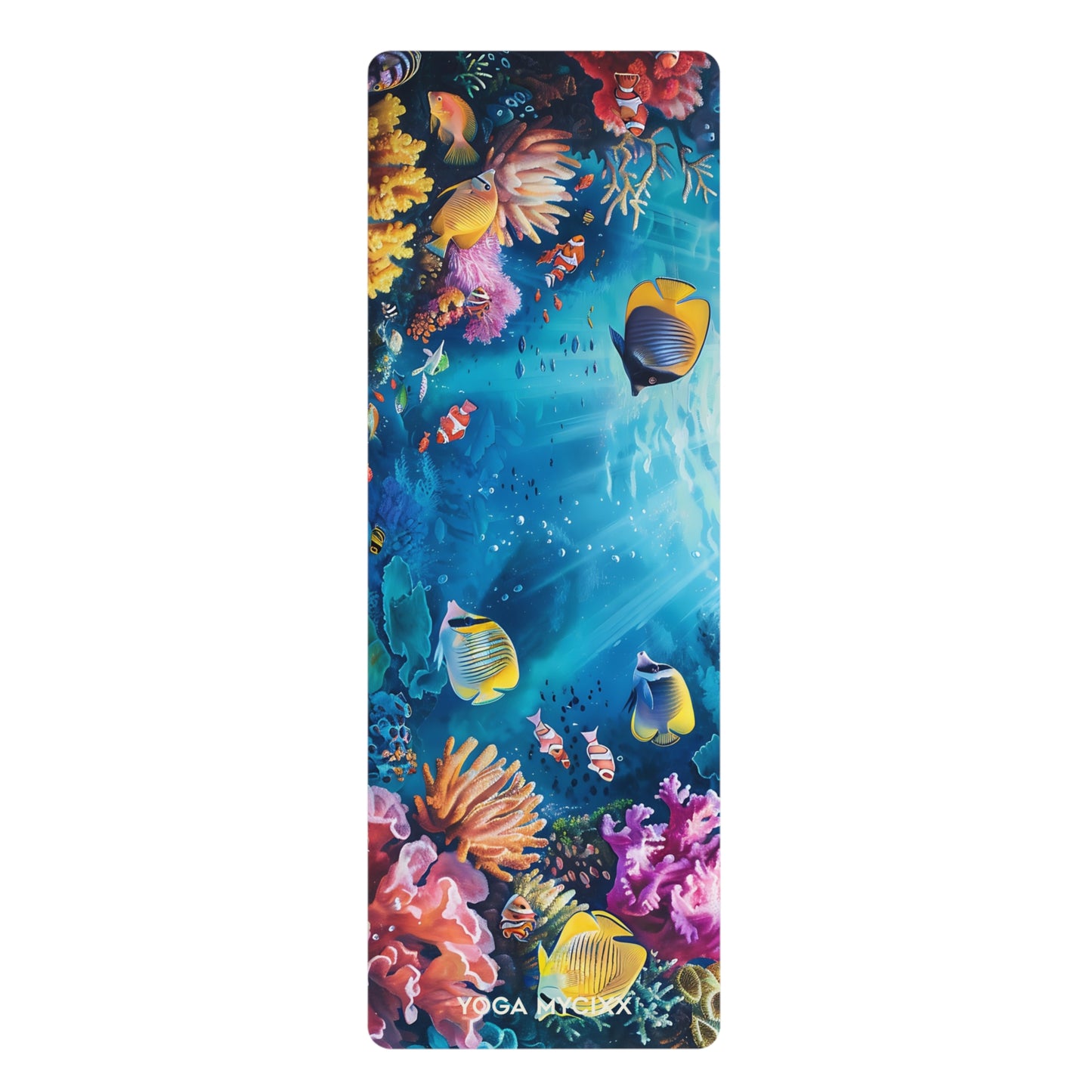 Tropical Reef Rubber Yoga Mat — Colorful Underwater Fish & Coral Design