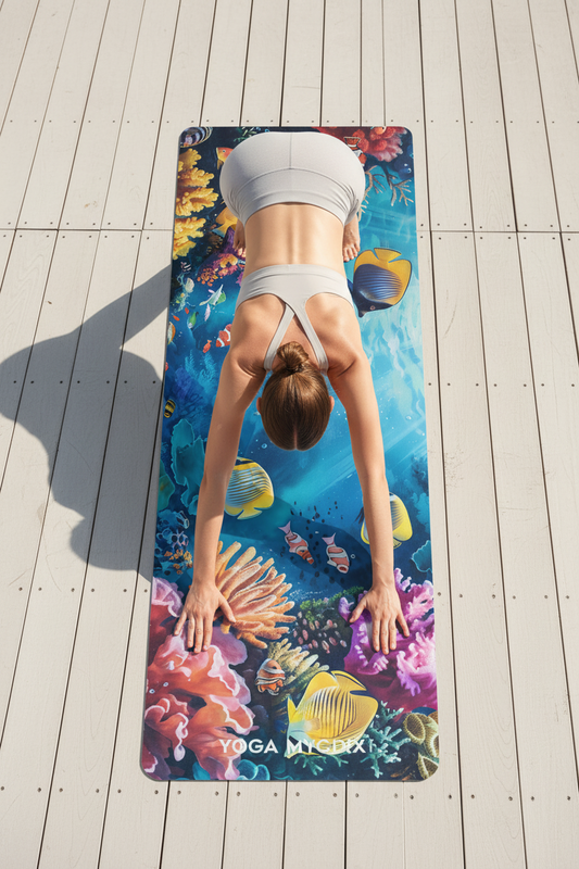 Tropical Reef Rubber Yoga Mat — Colorful Underwater Fish & Coral Design