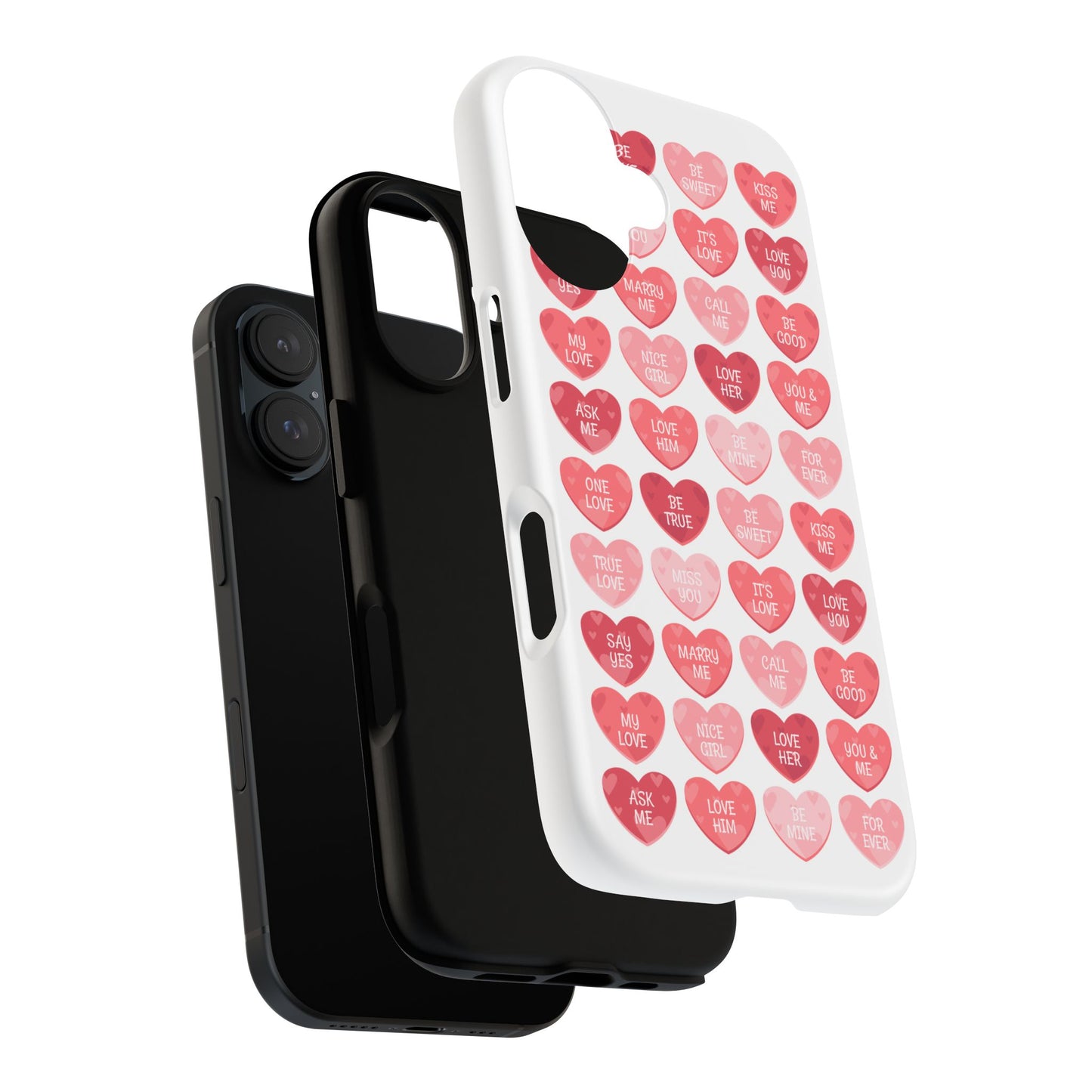 Phone Case — Pink Conversation Heart Pattern, Valentine’s Day Love Messages