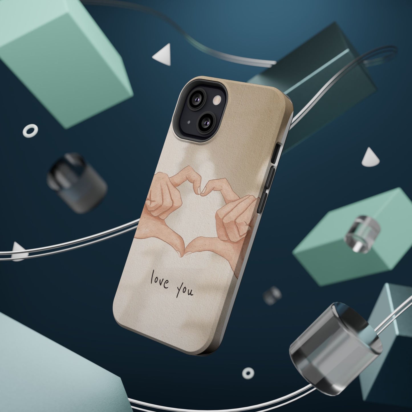 Phone Case — Hands Forming Heart with “love you” Romantic Protective Cover