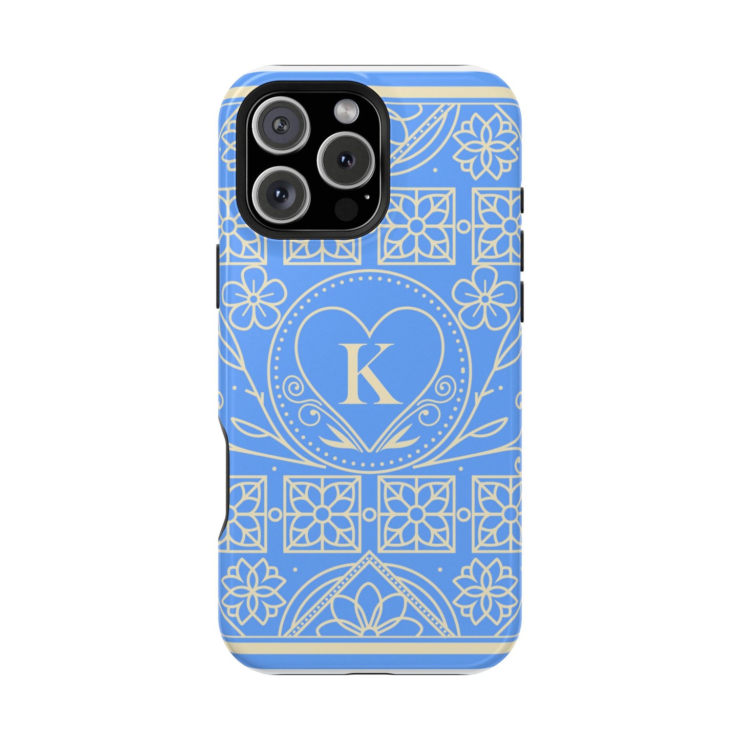 Monogram "K" Blue Floral Magnetic Phone Case — Impact-Resistant