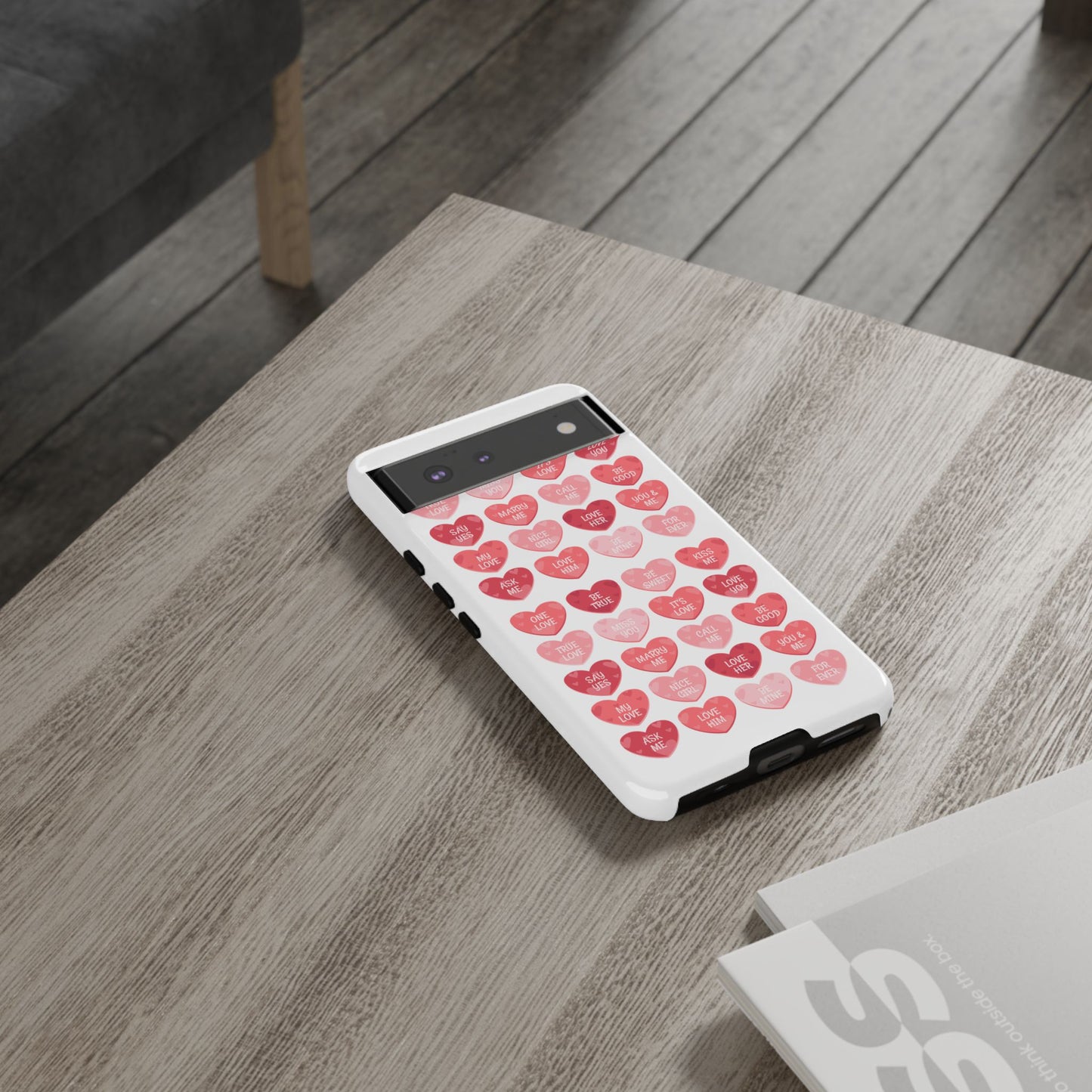 Phone Case — Pink Conversation Heart Pattern, Valentine’s Day Love Messages