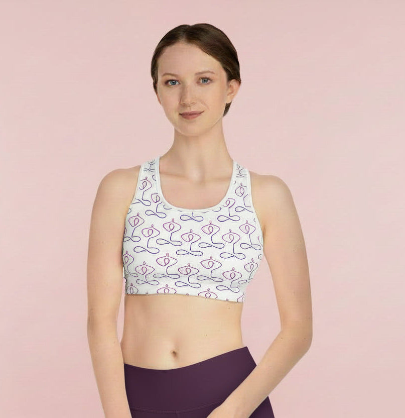 Yoga Pose Pattern Sports Bra — Seamless Meditative Print Activewear