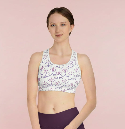 Yoga Pose Pattern Sports Bra — Seamless Meditative Print Activewear