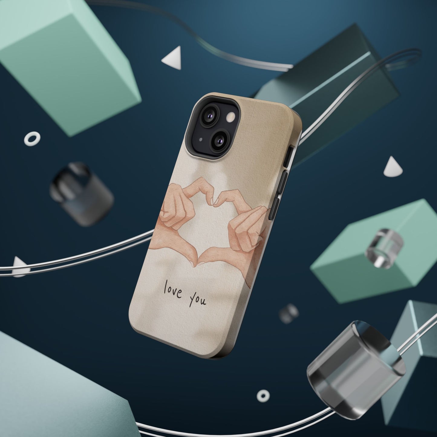 Phone Case — Hands Forming Heart with “love you” Romantic Protective Cover