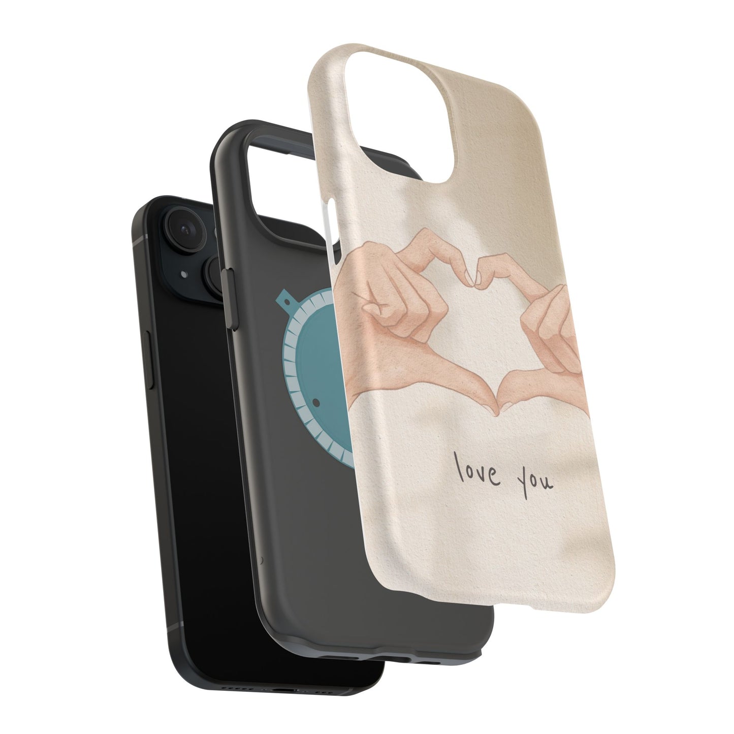 Phone Case — Hands Forming Heart with “love you” Romantic Protective Cover