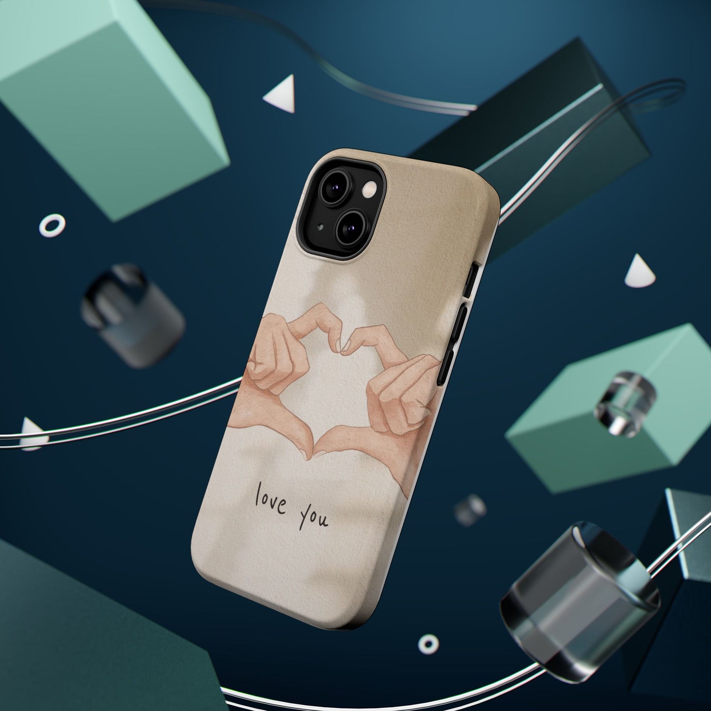 Phone Case — Hands Forming Heart with “love you” Romantic Protective Cover