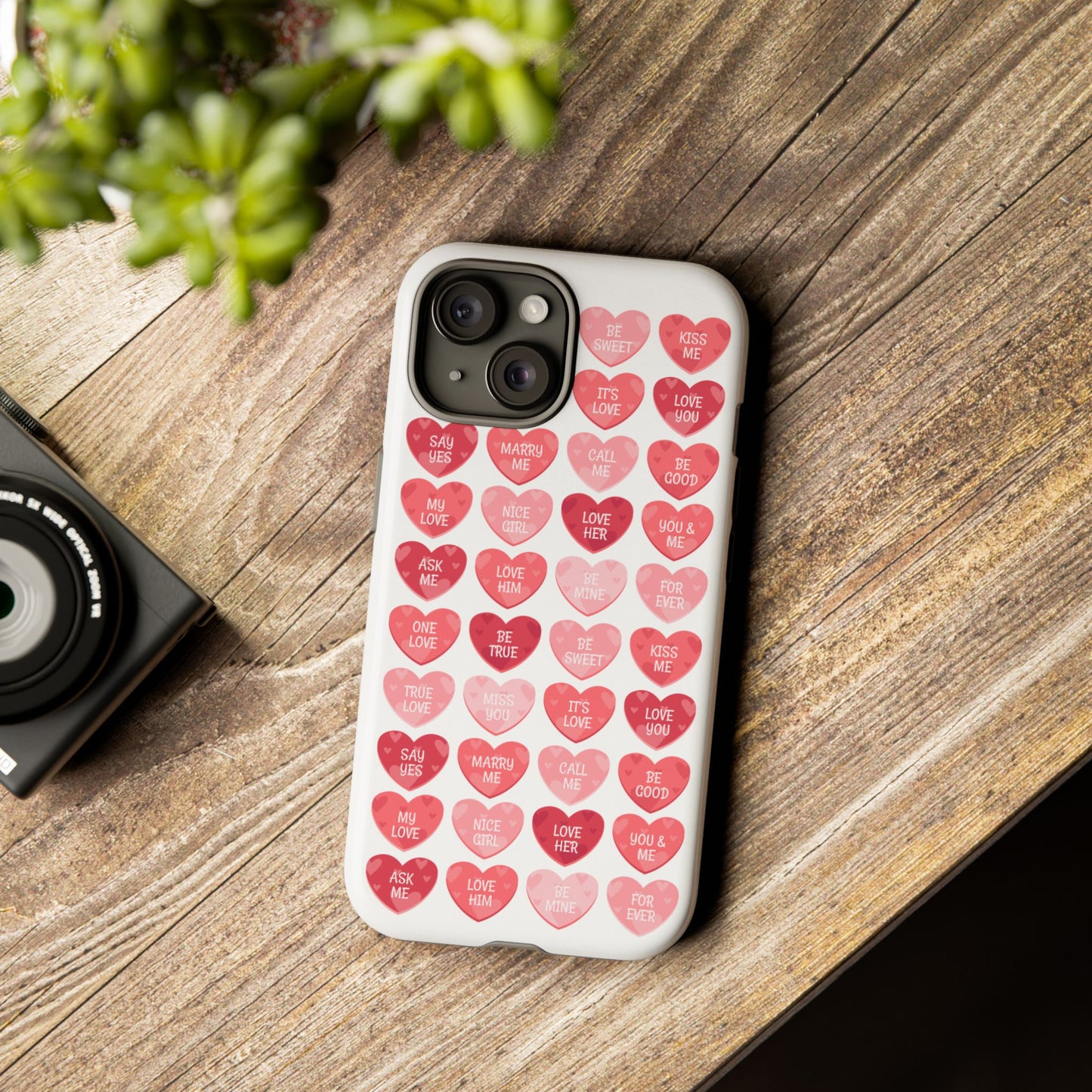 Phone Case — Pink Conversation Heart Pattern, Valentine’s Day Love Messages