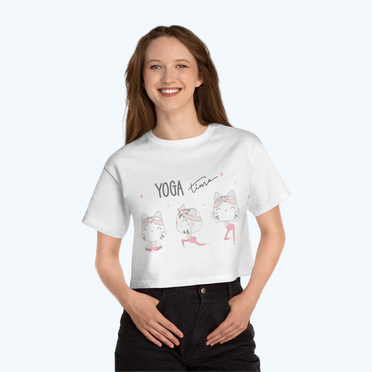 Yoga Time Cat Cropped T-Shirt — Cute Women's Yoga Tee