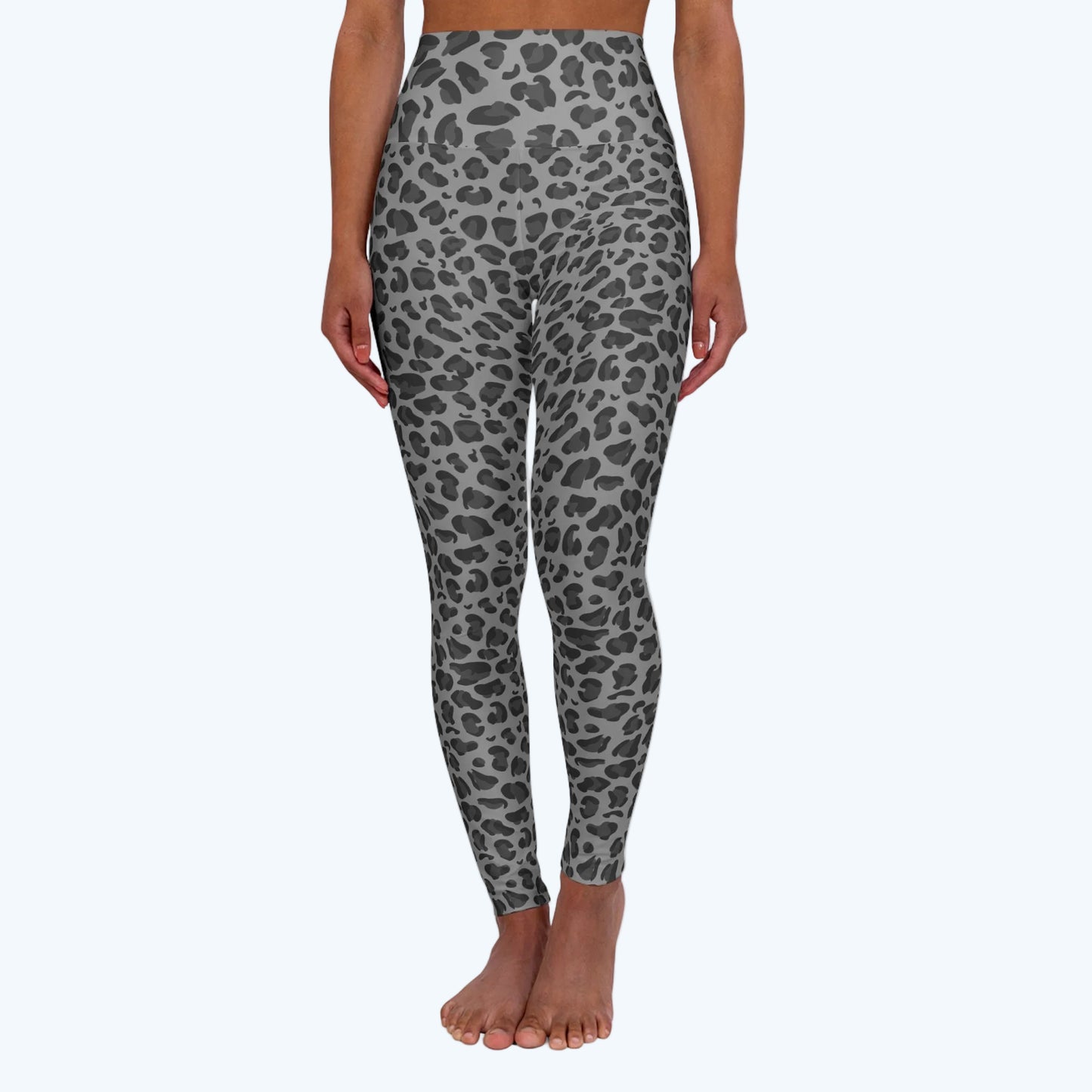 Grey Leopard Print High-Waist Yoga Leggings — All-Over Print Activewear