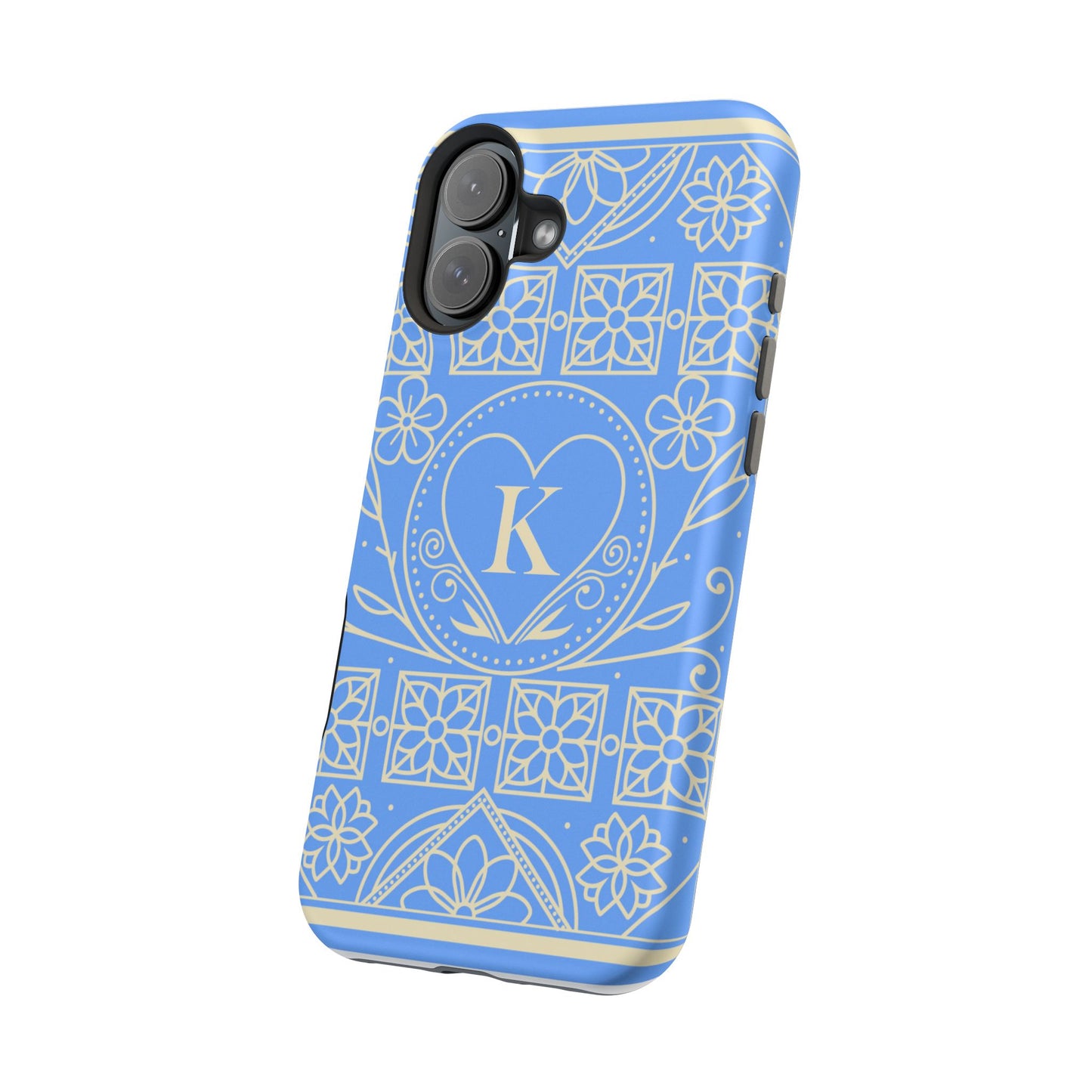 Monogram "K" Blue Floral Magnetic Phone Case — Impact-Resistant