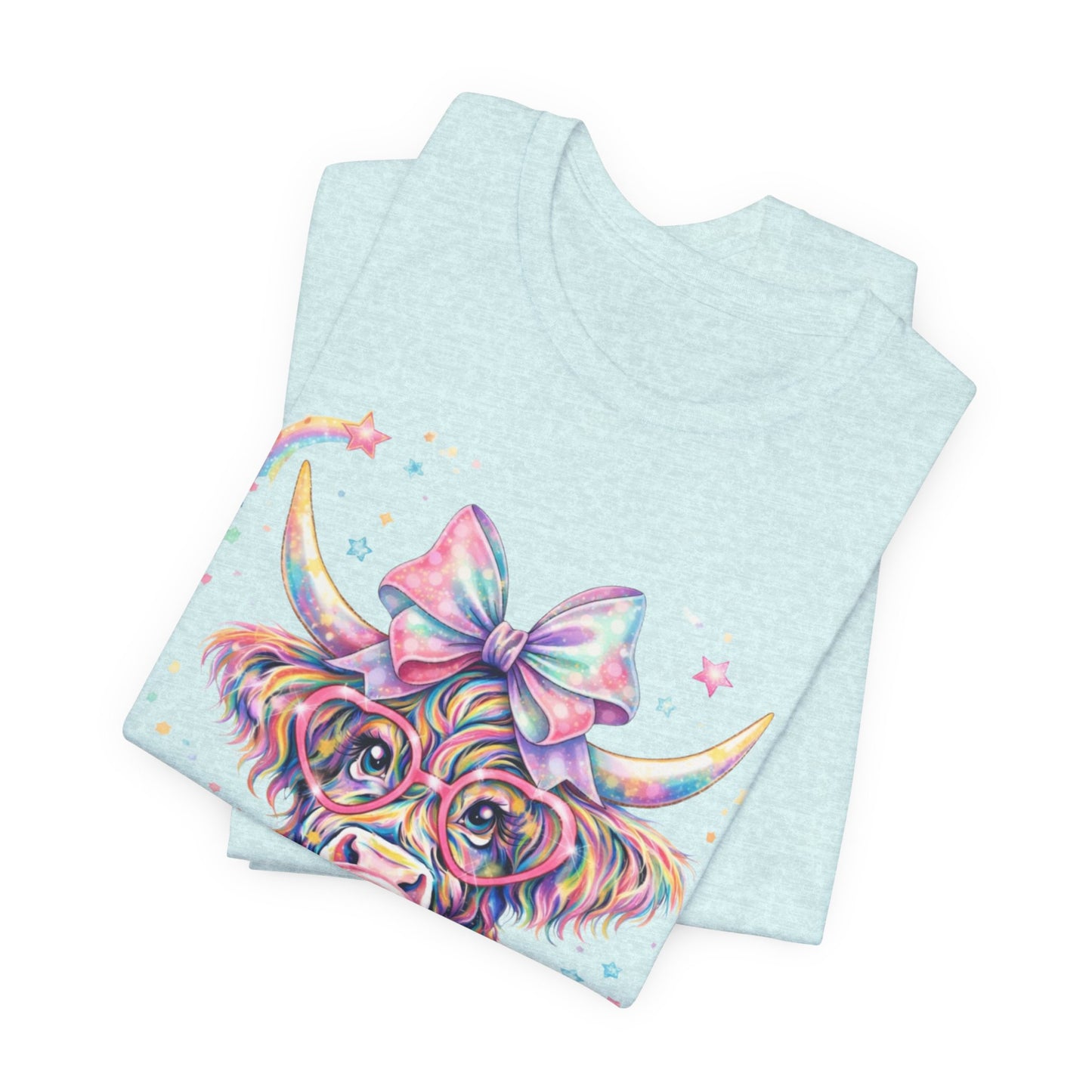 Cute Colorful Cow Tee – Bubblegum Cow with Bow Graphic T-Shirt