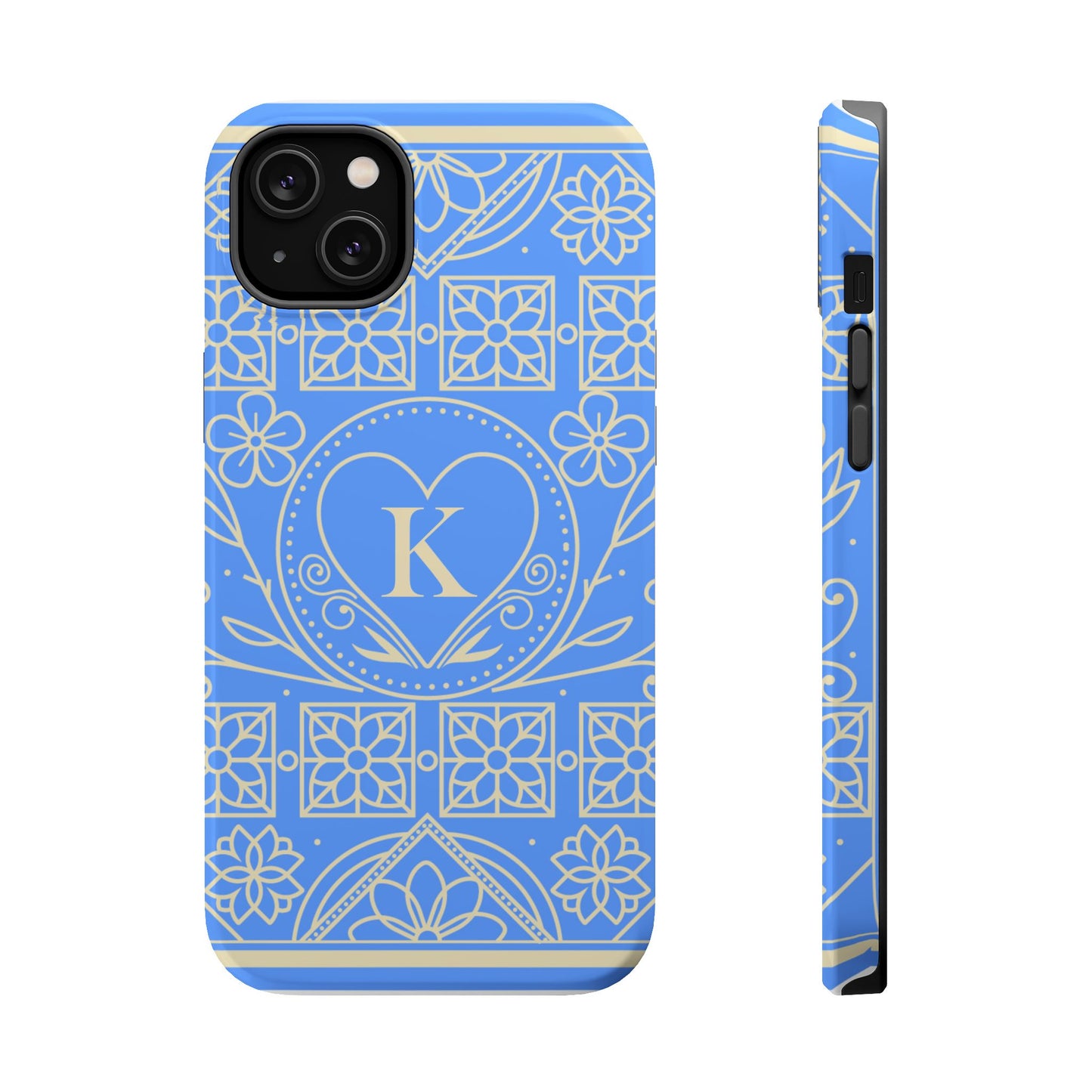 Monogram "K" Blue Floral Magnetic Phone Case — Impact-Resistant