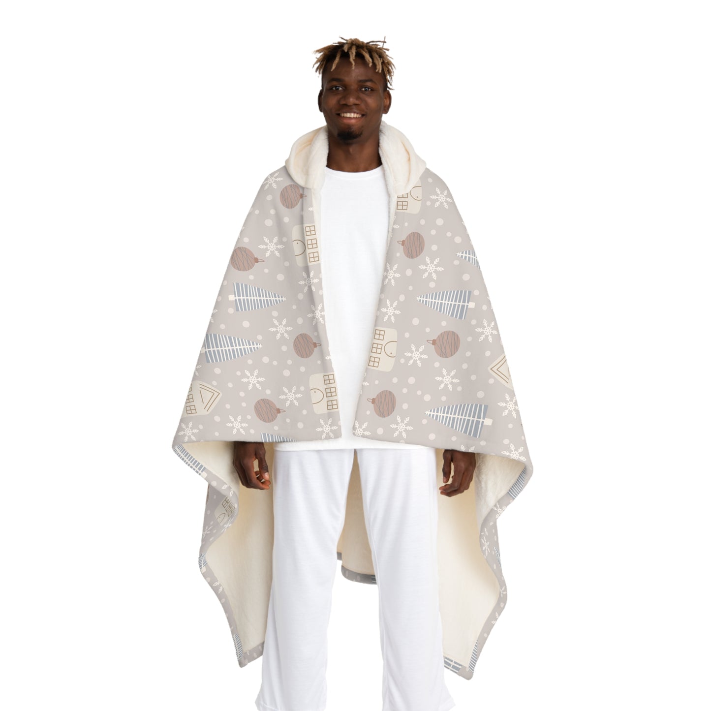 Hooded Sherpa Blanket - Cozy Winter Ornaments Fleece Throw