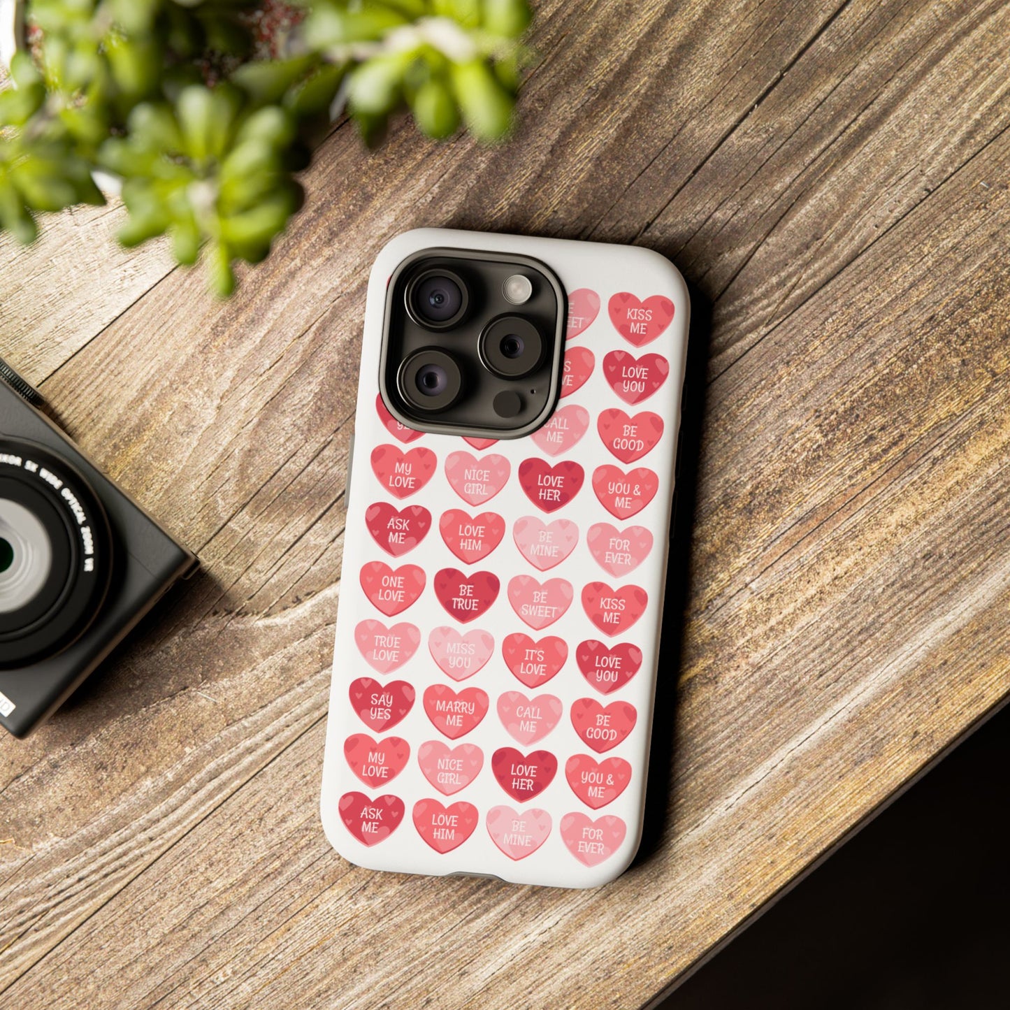 Phone Case — Pink Conversation Heart Pattern, Valentine’s Day Love Messages