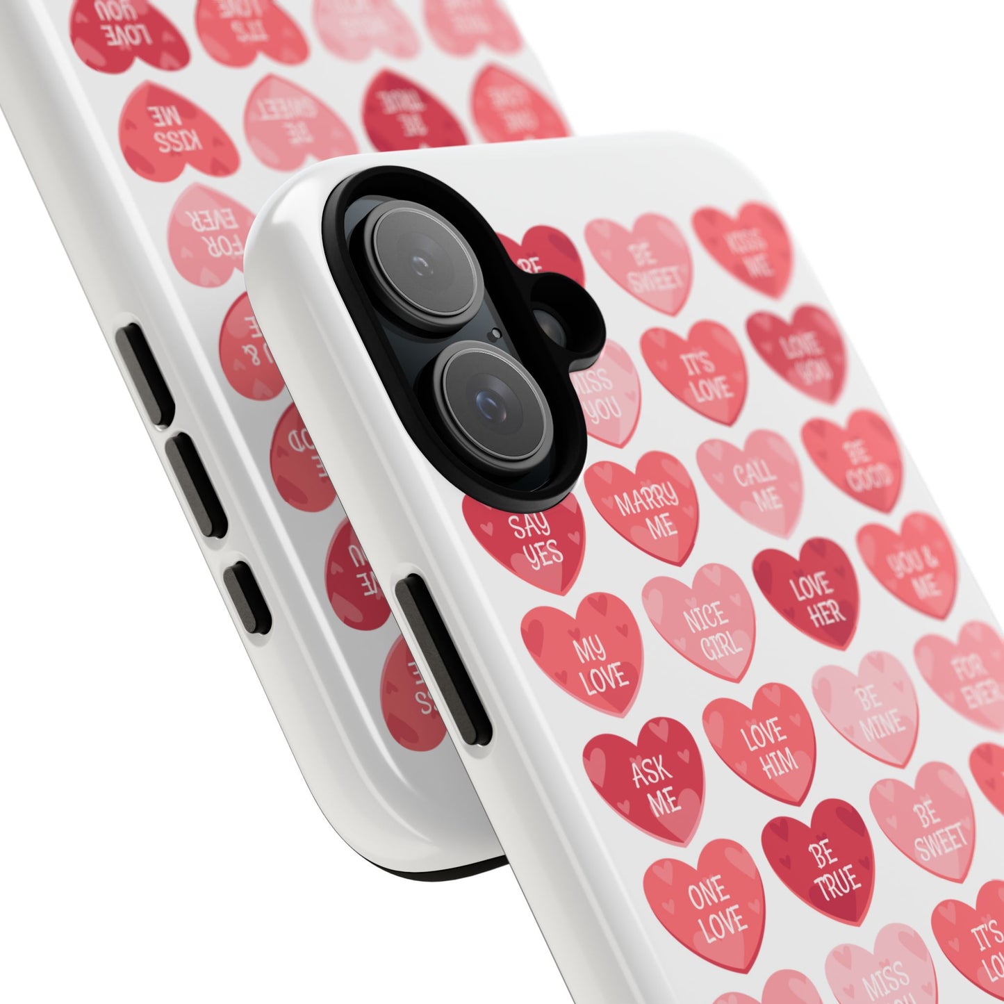 Phone Case — Pink Conversation Heart Pattern, Valentine’s Day Love Messages