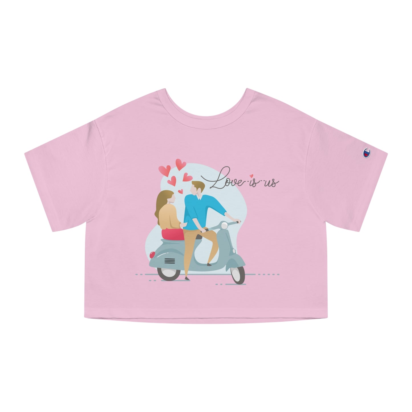 Romantic Scooter Couple Cropped T-Shirt — "Love is Us" Graphic