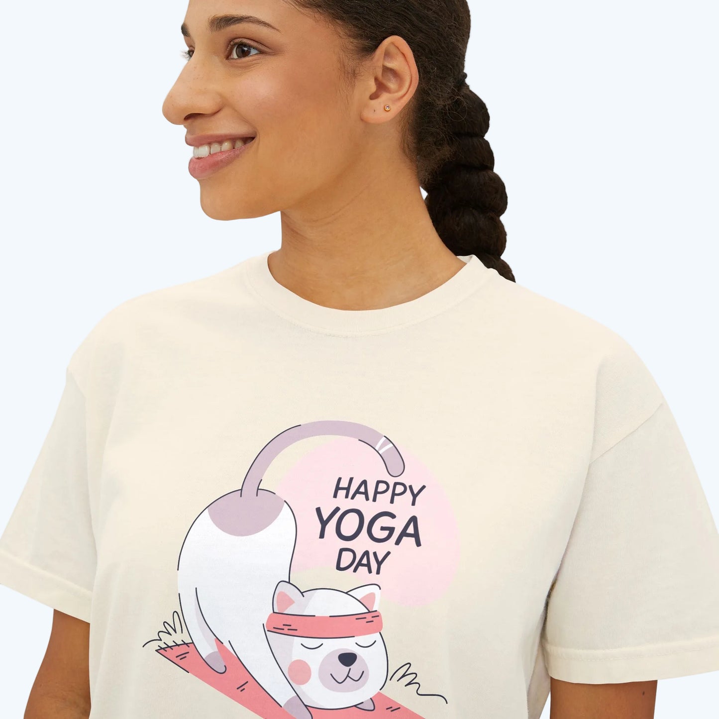 Women's Tee — Cute "Happy Yoga Day" Cat Pose Graphic